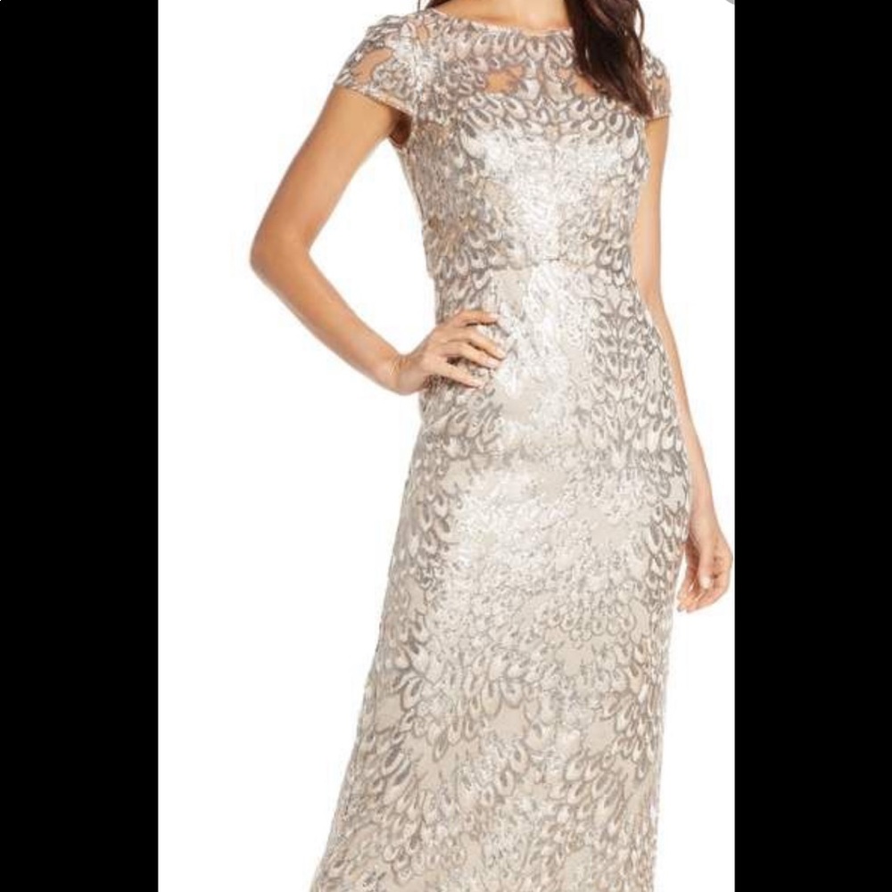 Adrianna Papell Sequin Popover Column Gown